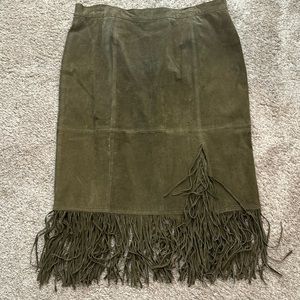 Vintage Leather Midi Length Fringe Skirt | Western Style Skirt | Mid Size Skirt